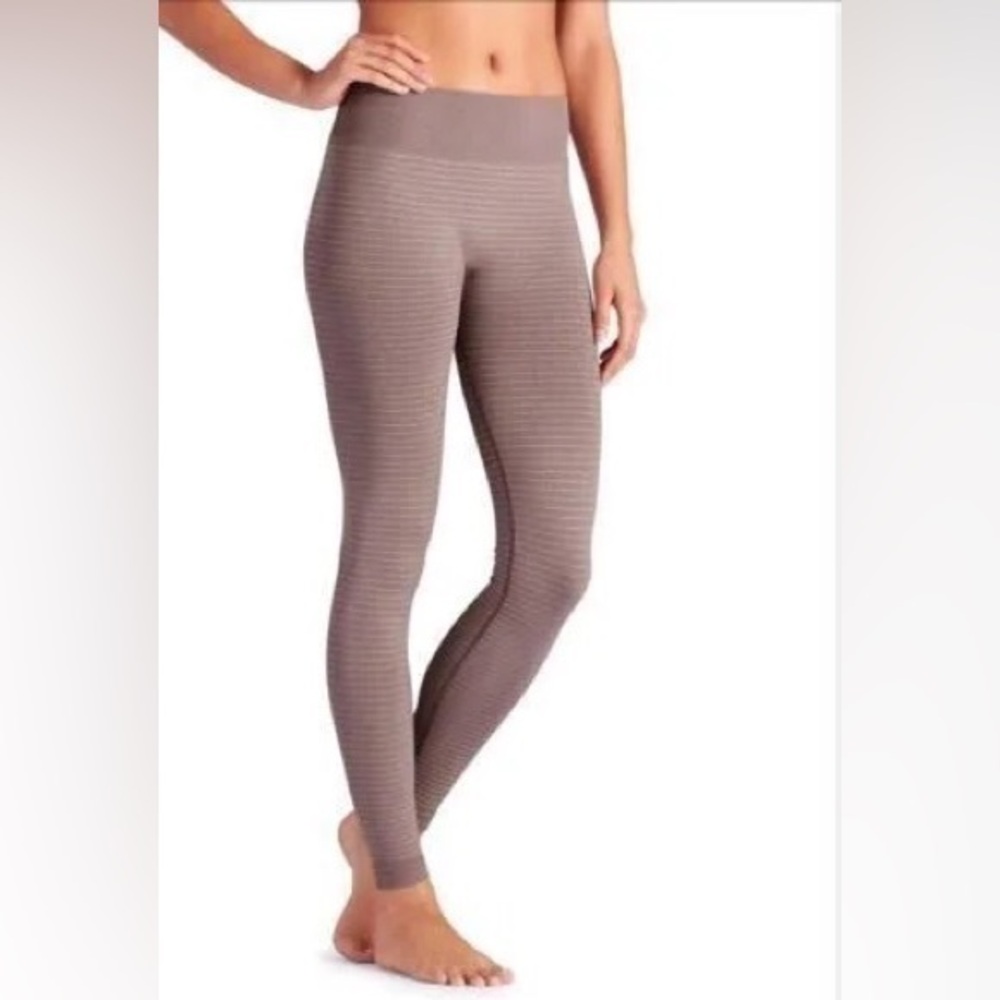 Athleta Shimmer Stripe Seamless Tight Legging Taupe Metallic Silver 242843 Med